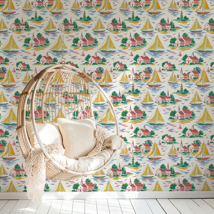 Harbor Heritage Sailboat Wallpaper - Grasscloth