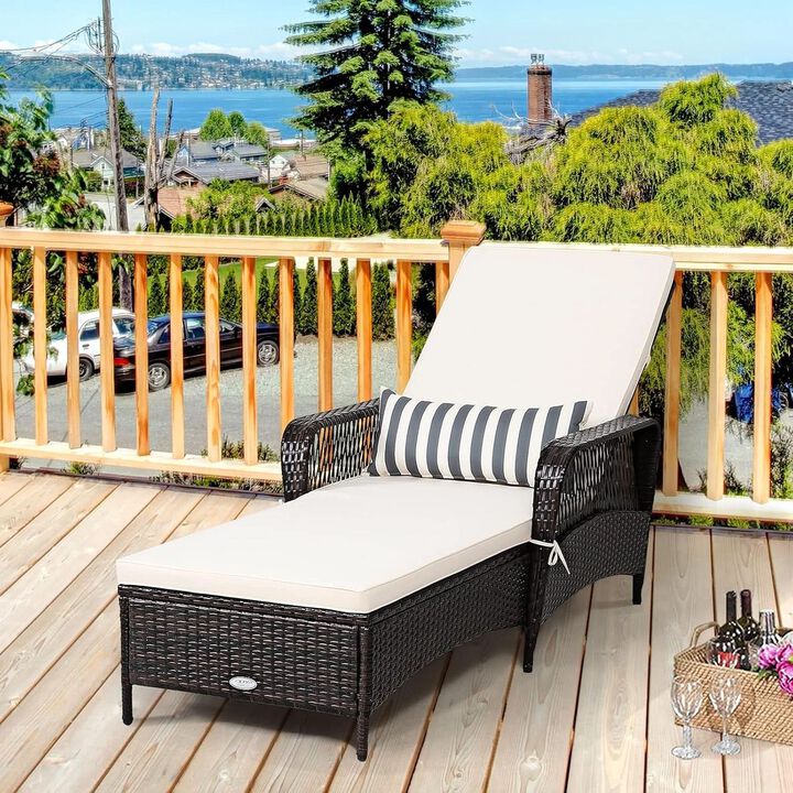 ShipItFurniture Adjustable Rattan Chaise Lounge Chair - 6-Position Recliner, Brown