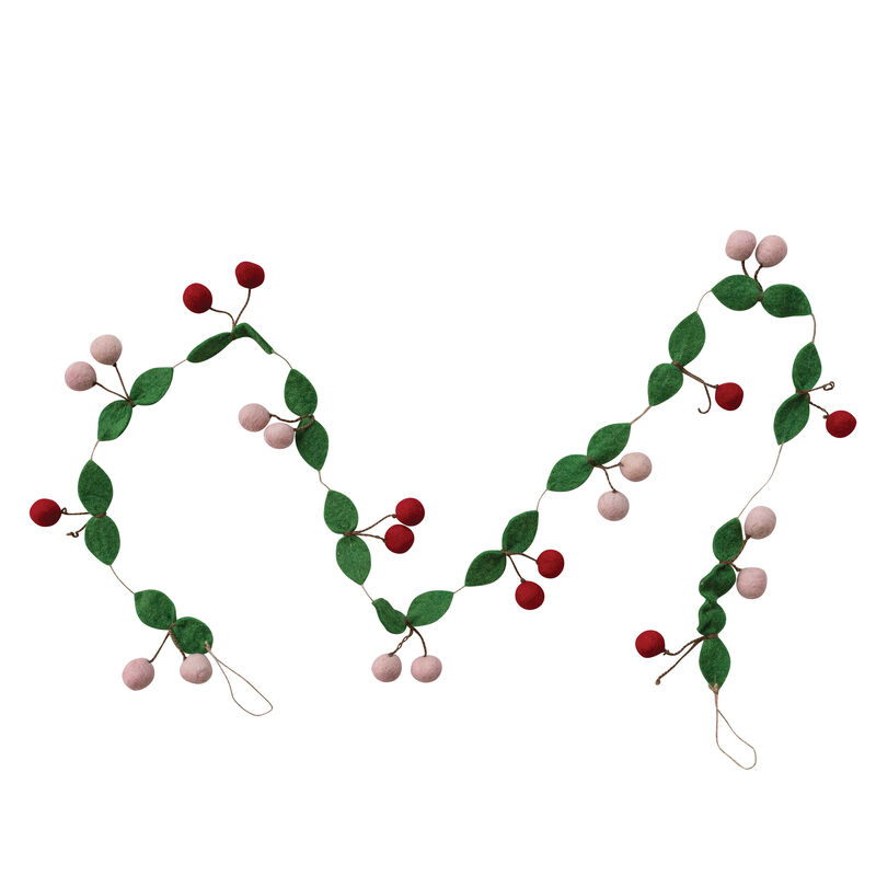 Artisan Wool Felt Cherries Garland with Jute Cord image number 0