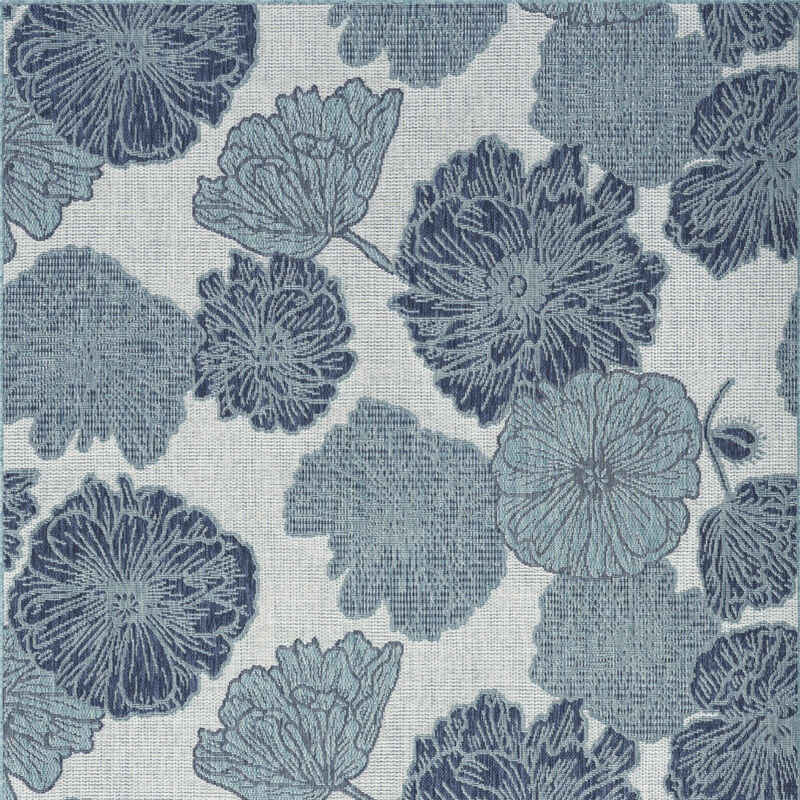HomeRoots 6' X 9' Navy Blue And Ivory Floral Indoor Outdoor Area Rug image number 4