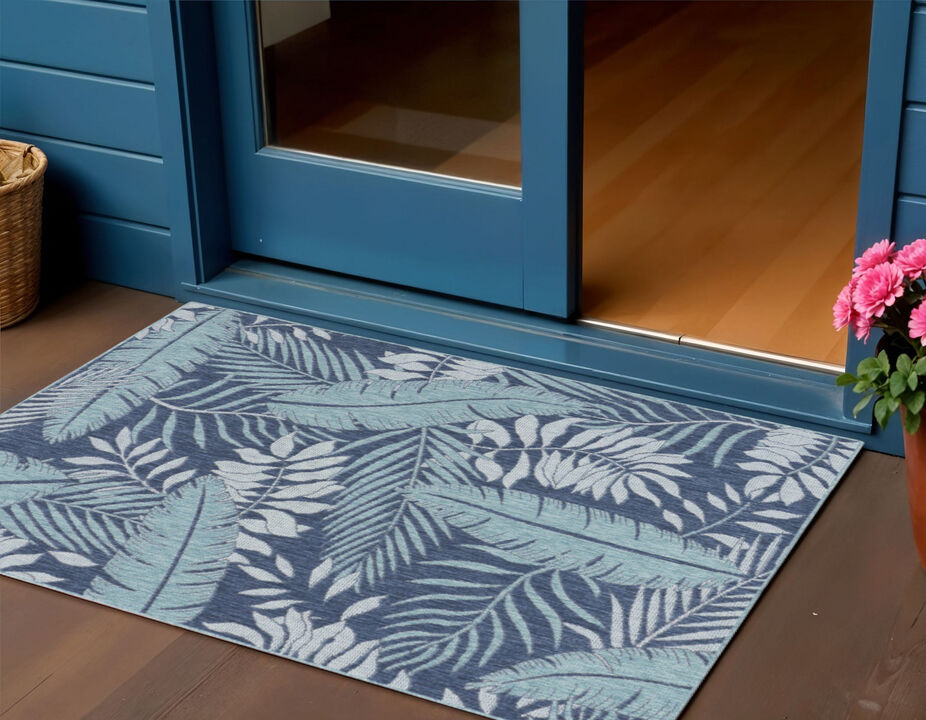 HomeRoots Palm Leaf Indoor Outdoor Area Rug