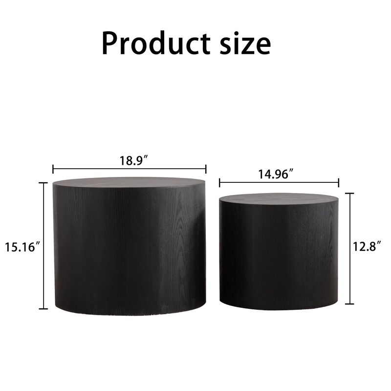 Modern Round Drum Nesting Coffee Table Set of 2, Wooden Cylinder Coffee Tables for Living Room, Space-Saving Design image number 6