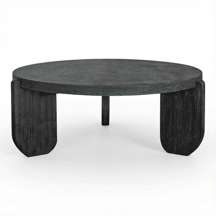 Starlight Canyon Home Black Concrete Top Coffee Table with Acacia Legs and Terrazzo Surface
