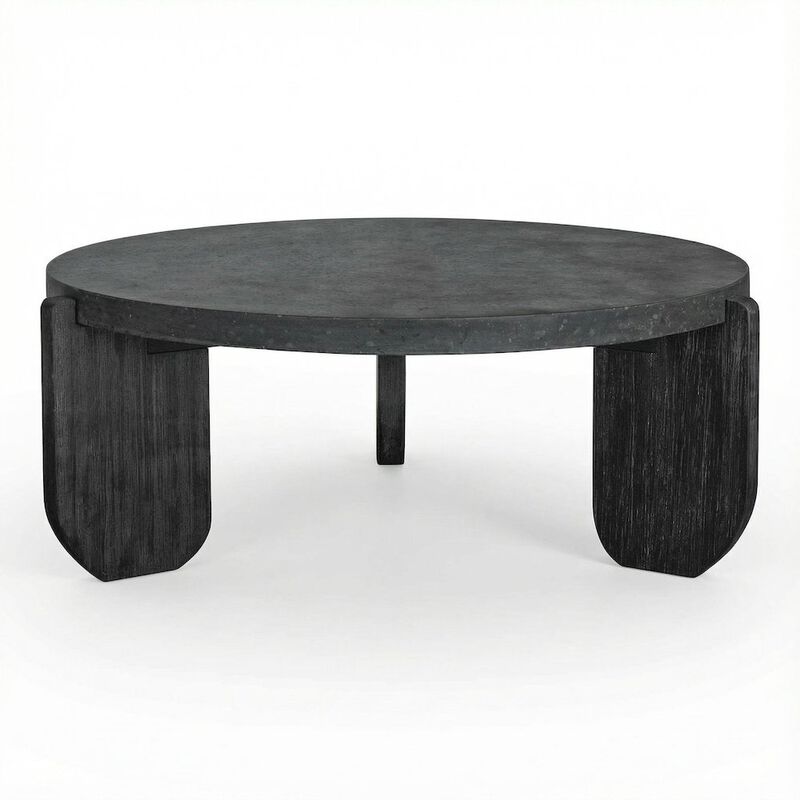 Starlight Canyon Home Black Concrete Top Coffee Table with Acacia Legs and Terrazzo Surface image number 0