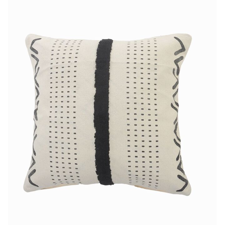 20" Black and Cream White Striped Square Throw Pillow