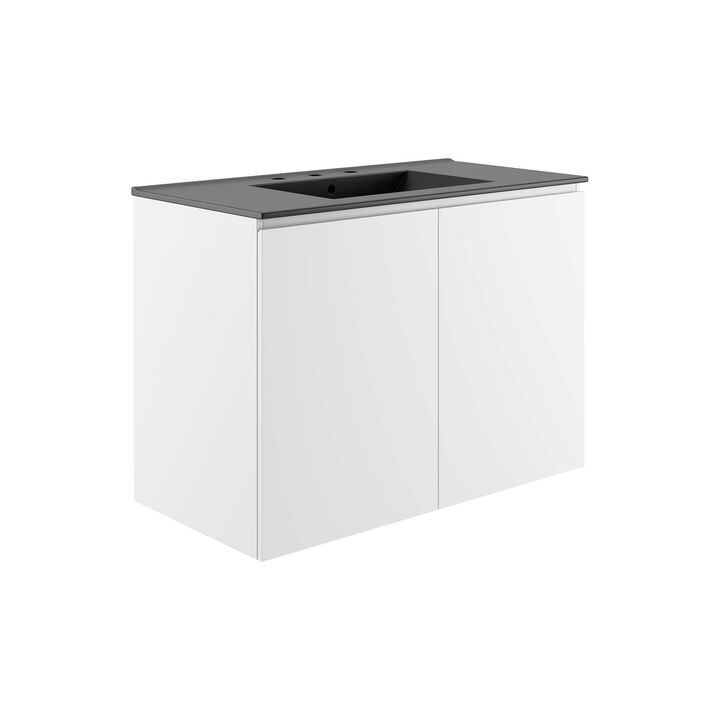Modway Bryn 36" Modern Wood/Ceramic Wall-Mount Bathroom Vanity in Gray/Black