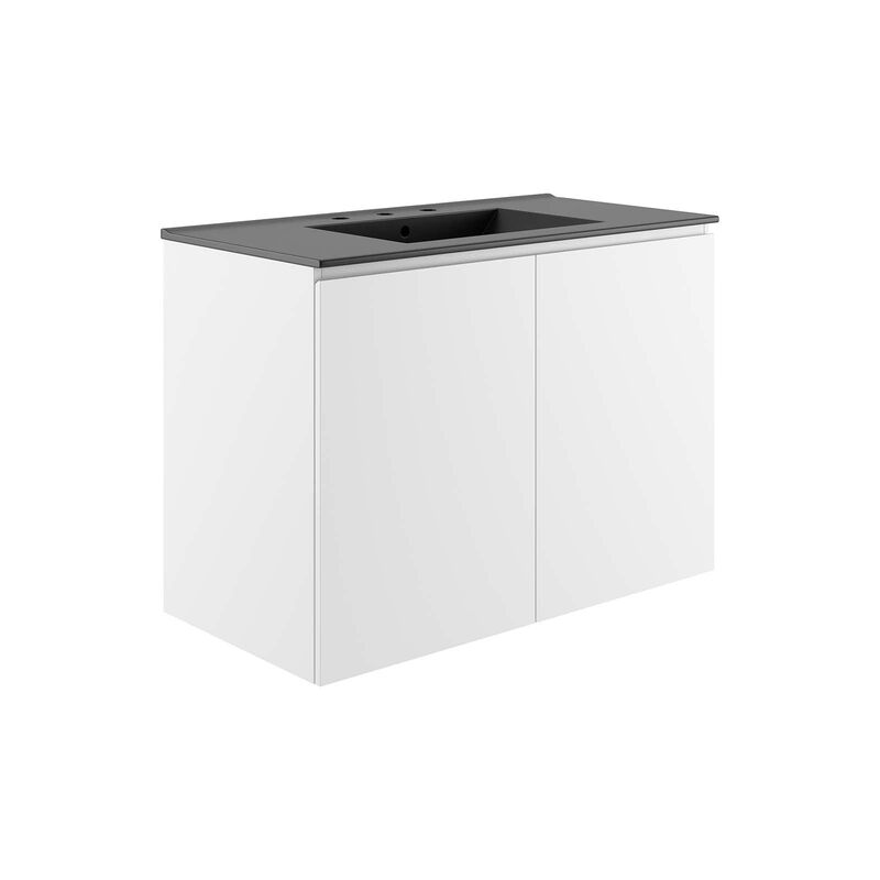 Modway Bryn 36" Modern Wood/Ceramic Wall-Mount Bathroom Vanity in Gray/Black image number 0