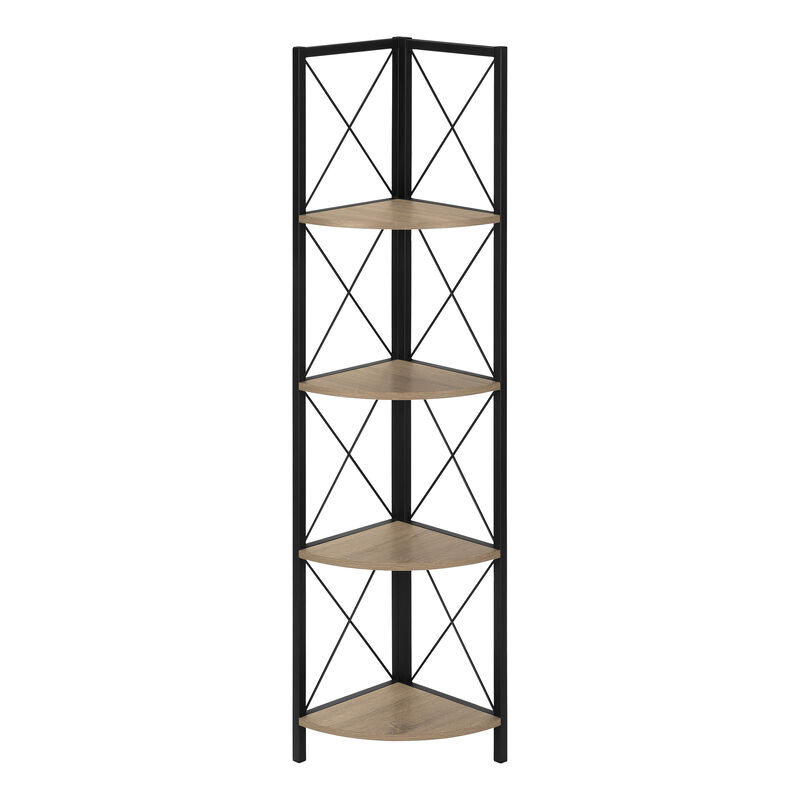 Monarch Specialties I 3648 Bookshelf, Bookcase, Etagere, Corner, 4 Tier, 60"H, Office, Bedroom, Metal, Laminate, Brown, Black, Contemporary, Modern