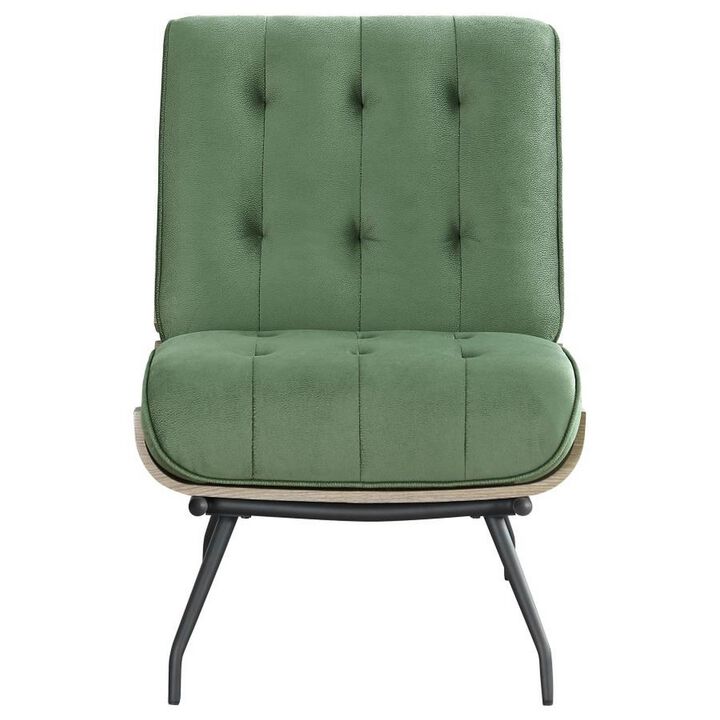 Nain 35 Inch Accent Chair, Oversized Cushion Tufted Back, Green Upholstery - Benzara