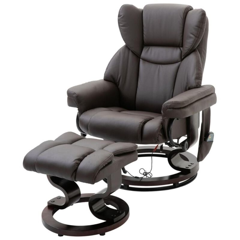 Hivvago Adjustable Brown Faux Leather Remote Massage Recliner Chair w/ Ottoman