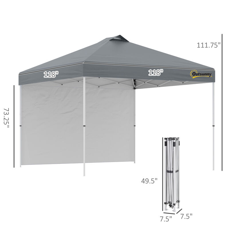 Outsunny 10' x 10' Pop-Up Canopy Tent with 1 Removable Sidewall, Commercial Instant Sun Shelter, Tents for Parties with Wheeled Carry Bag for Outdoor, Garden, Patio, Gray