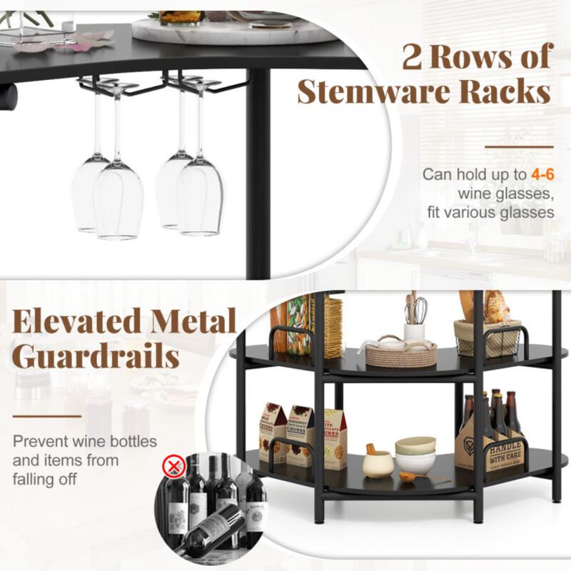 Hivvago 3-Tier Liquor Bar Table with Stemware Racks and Storage Shelves