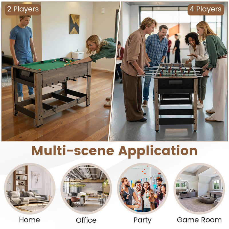 Swivel Multi Game Table with Foosball and Pool for Family Game Room-Natural image number 6