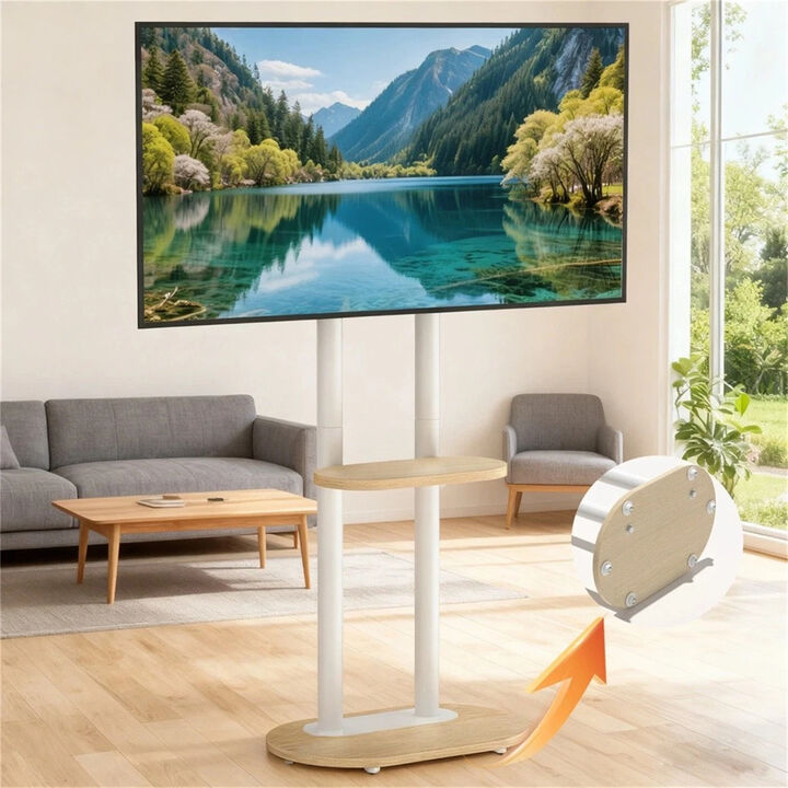 Floor TV Stand with Wheels 40-75" Mobile Cart w/ Shelf for Living Room, Bedroom