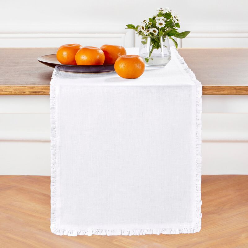 Solino Home Juliette Ruffle 100% Linen Table Runner &ndash; Handcrafted, Machine Washable, Perfect for Holiday and Everyday Dining