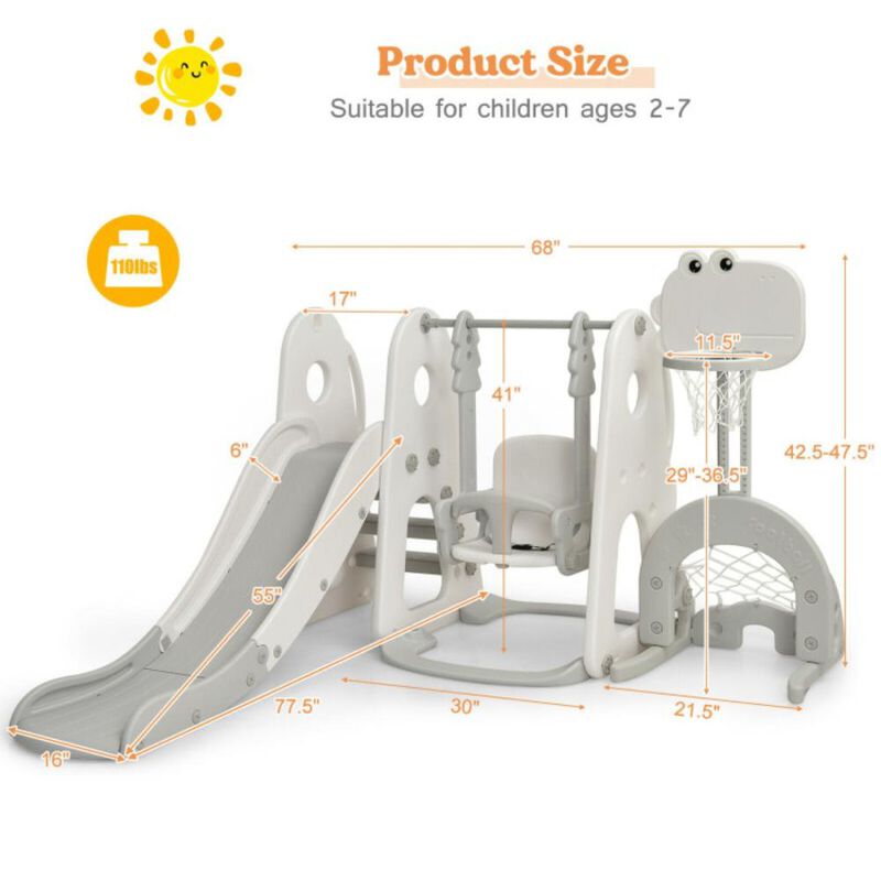 Hivvago 6 in 1 Toddler Slide and Swing Set with Ball Games