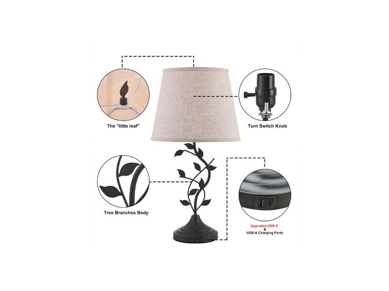 Tall Traditional Table Lamp &ndash; USB A+C Charging, Linen Shade