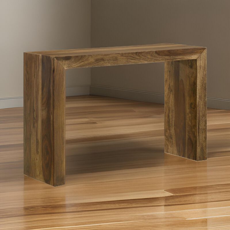 Ody 34 Inch Console Sofa Table, U Shaped, Sheesham Wood, Auburn Brown image number 5