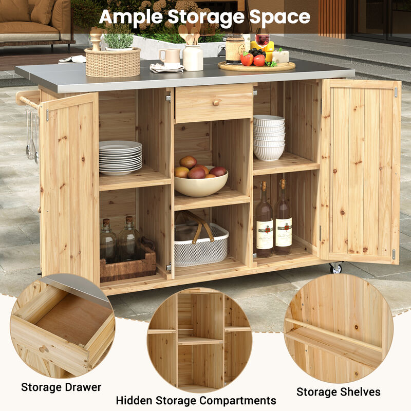 Merax Outdoor  Fir Wood Kitchen Island with Towel and Spice Racks