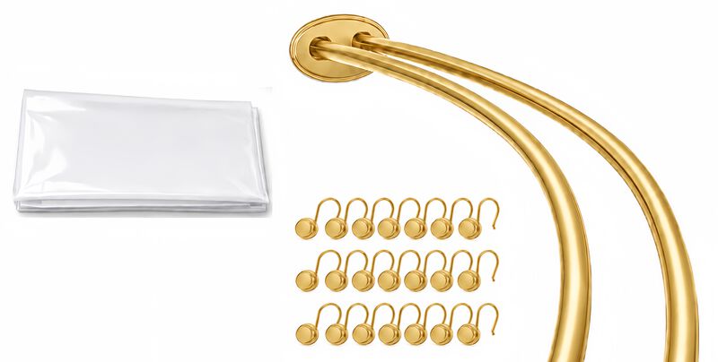Shower Suite by Utopia Alley &ndash; Rustproof Aluminum Double Curved Shower Curtain Rod Combo Set with Liner & 24 Hooks, Adjustable 45&ndash;72 Inch Wall Mounted Dual Rod, Extra 30% Space image number 0