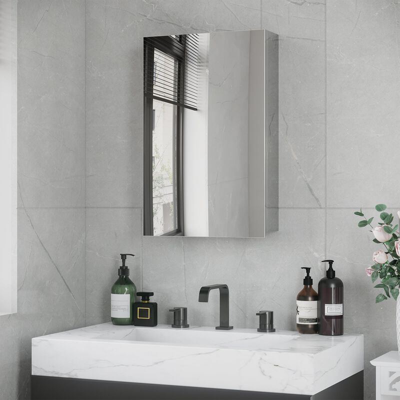 Silver Bathroom Storage: Mirrored Wall Cabinet with 3-Tier Shelves