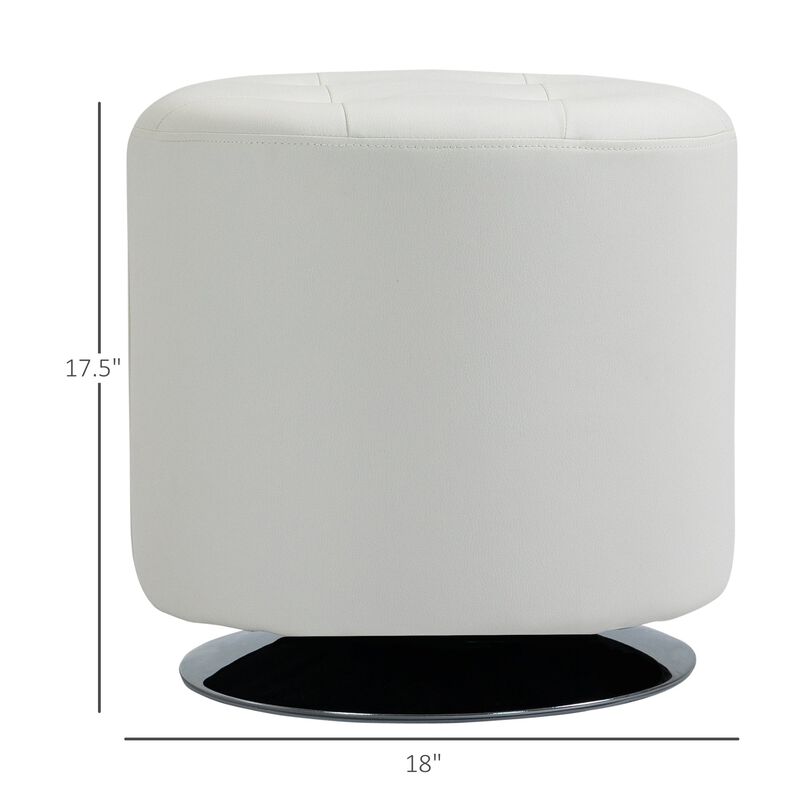 360A° Swivel Foot Stool, Round Tufted PU Ottoman with Thick Sponge Padding & Solid Steel Base, White image number 3
