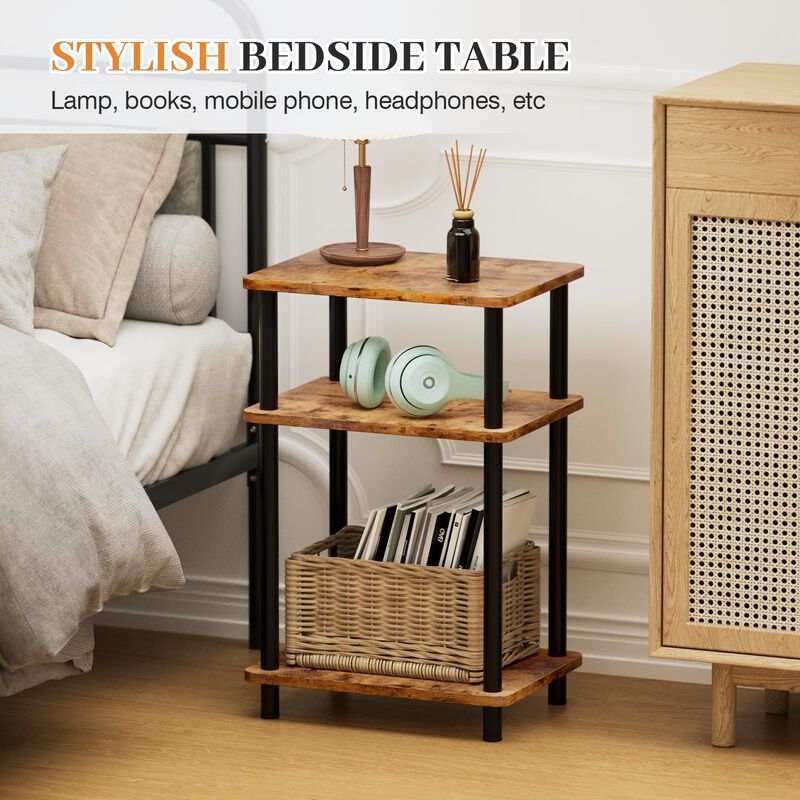 Apicizon 3 Tier End Table, Boho Side Table with Storage Shelf, Nightstand Bedside Table for Small Spaces, Bedroom, Living Room,