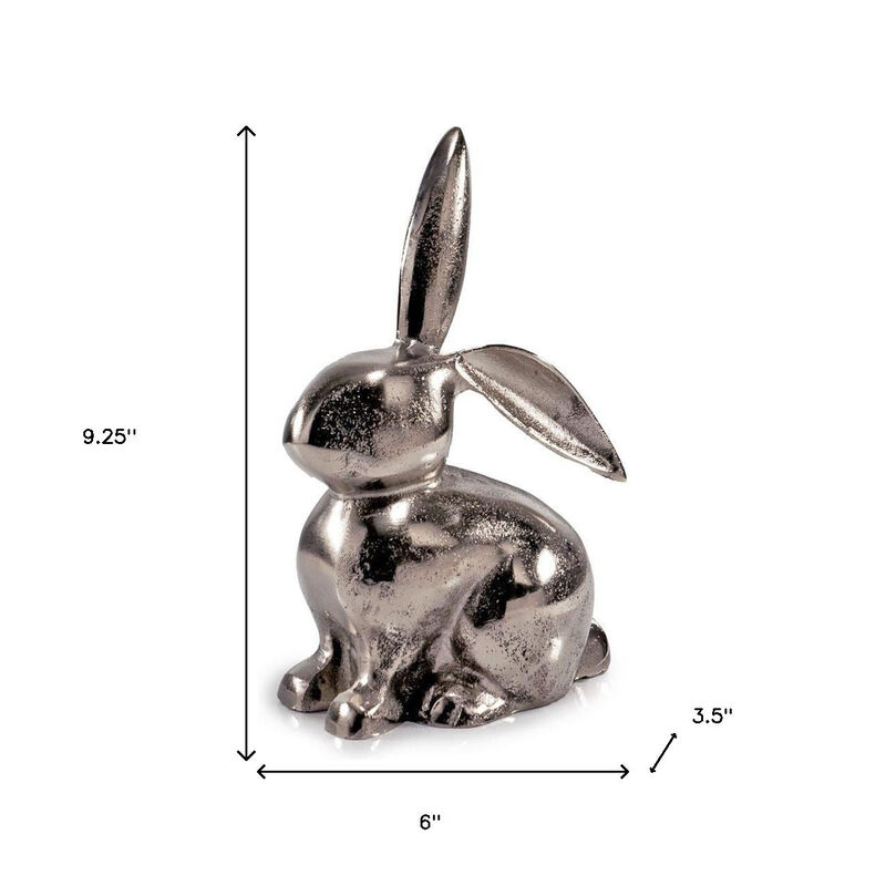 HomeRoots 9" Silver Aluminum Rabbit Tabletop Sculpture image number 3