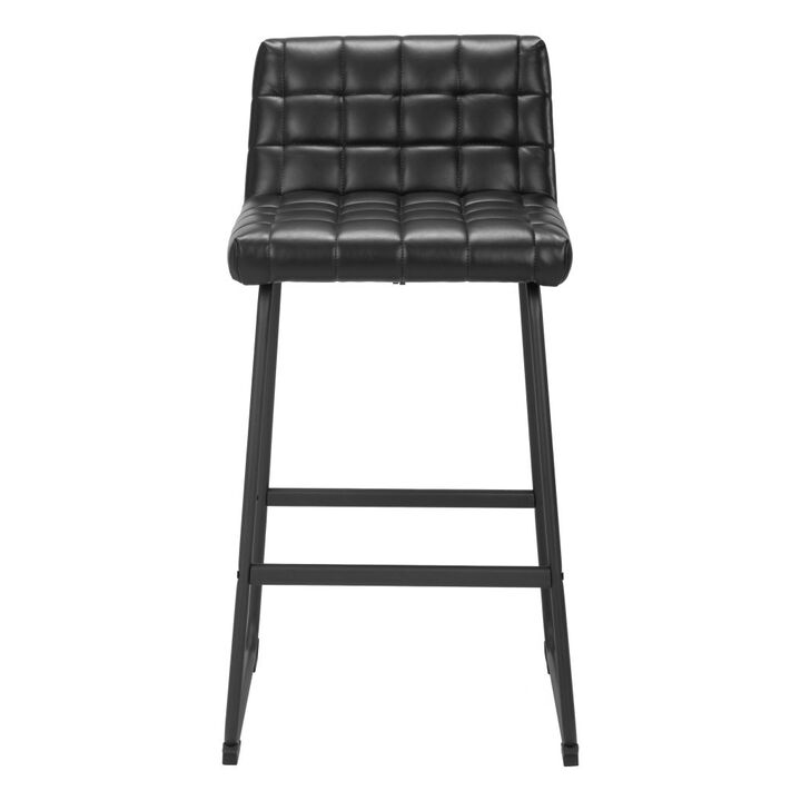 HomeRoots Set of Two 30" Black Faux Leather And Steel Bar Height Bar Chairs