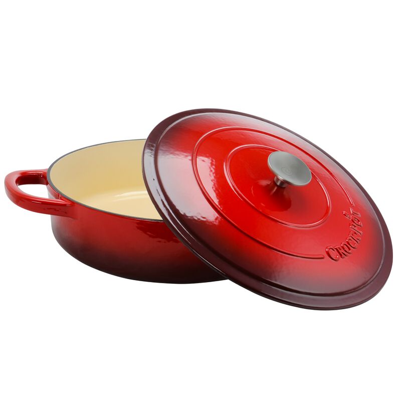 Crock Pot Artisan Enameled Cast Iron 5 Quart Round Braiser Pan with Self Basting Lid in Scarlet Red
