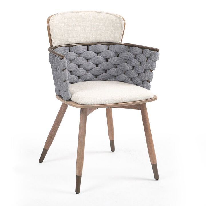 Glamour Home Set of 2 Bechor Beige and Gray Woven Fabric Dining Chair with Natural Wood Legs