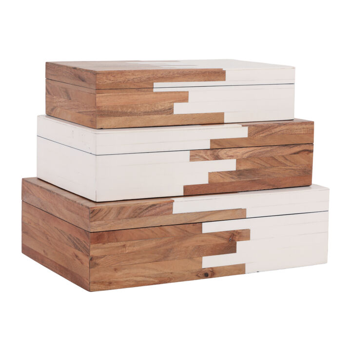 S/3 10/11/12" 2-toned Boxes, Natural/white