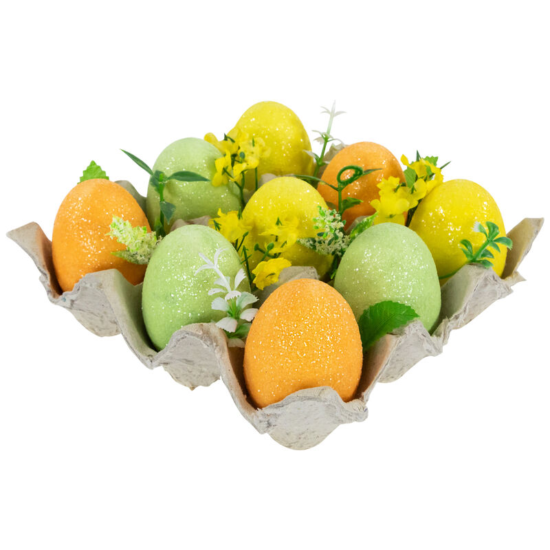 Glittered Easter Eggs with Carton Decoration - 6.25" - Set of 9