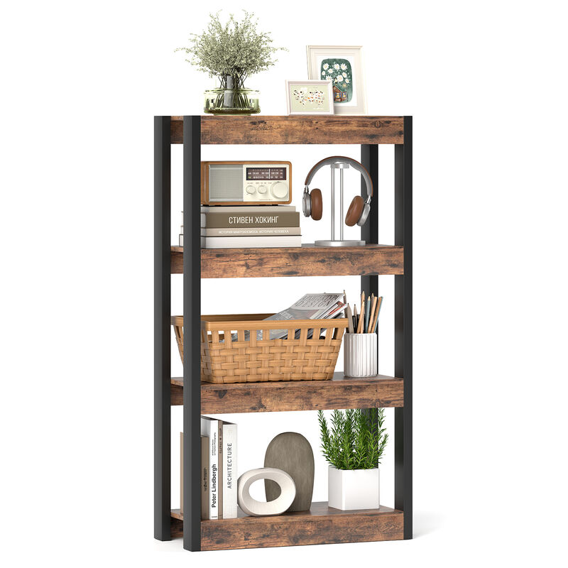 Modern 4-Tier Bookcase with Wooden Shelves and Dual Anti-Tipping Devices