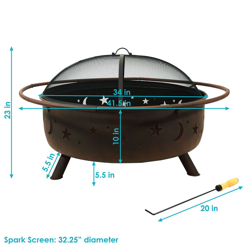 Sunnydaze 42 in Cosmic Steel Fire Pit with Spark Screen and Poker
