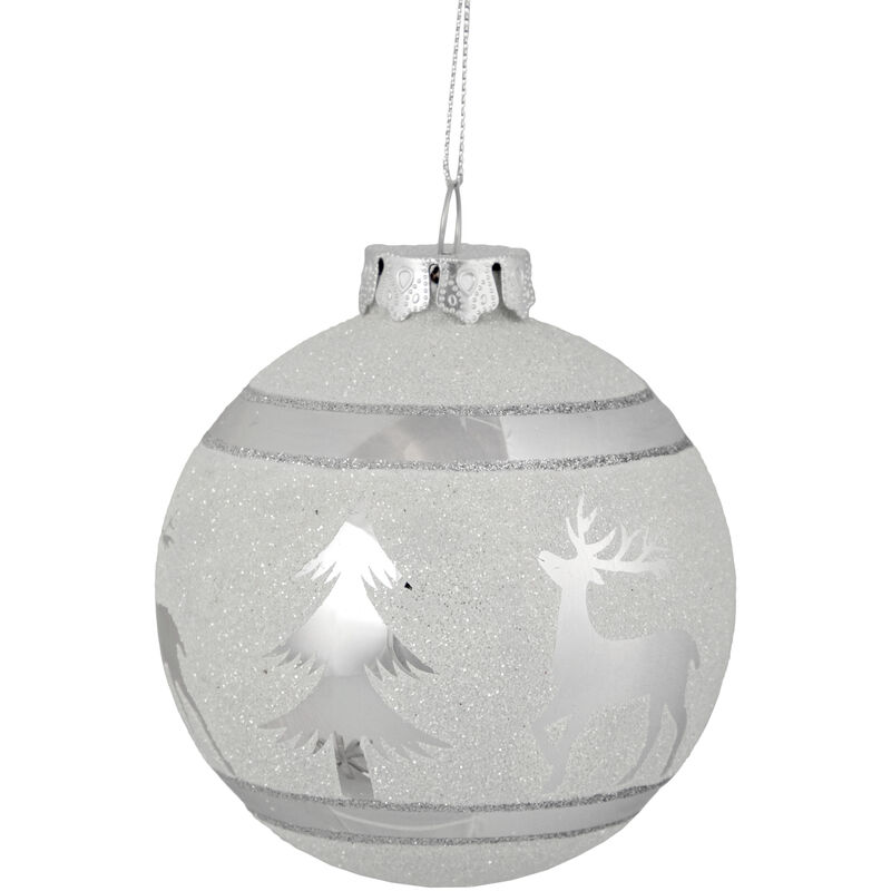 3.5" White and Silver Glass Christmas Ball Ornament image number 4