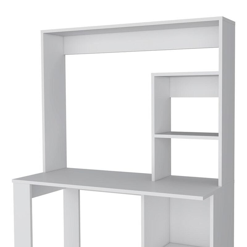 Ethel Writing Computer Desk with Storage Shelves and Hutch, White