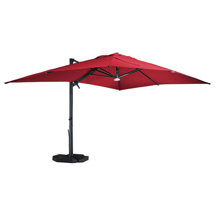 MONDAWE 13ft Square Solar LED Cantilever Patio Umbrella with Included Base Stand & Bluetooth Light