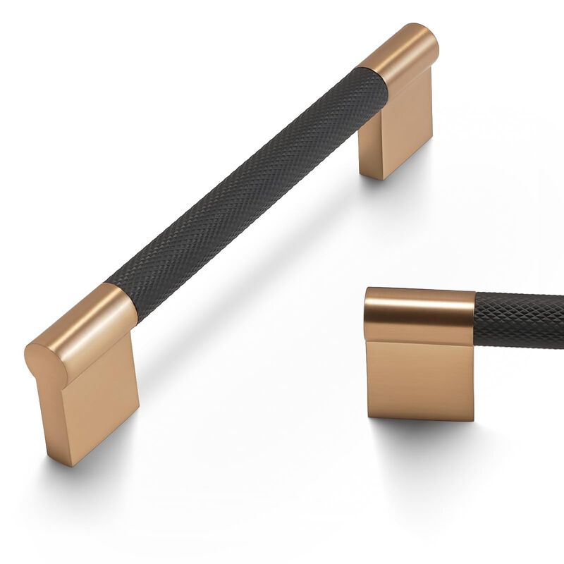 BUKOBYHE 10 Pack 5Inch Kitchen Cabinet Handles Black and Champagne Bronze Knurled Cabinet Pulls Black Drawer Pulls Kitchen Hardw