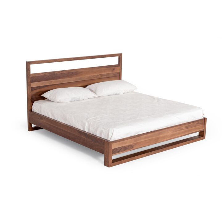 Lena California King Size Platform Bed, Open Panel Headboard, Walnut Brown - Benzara