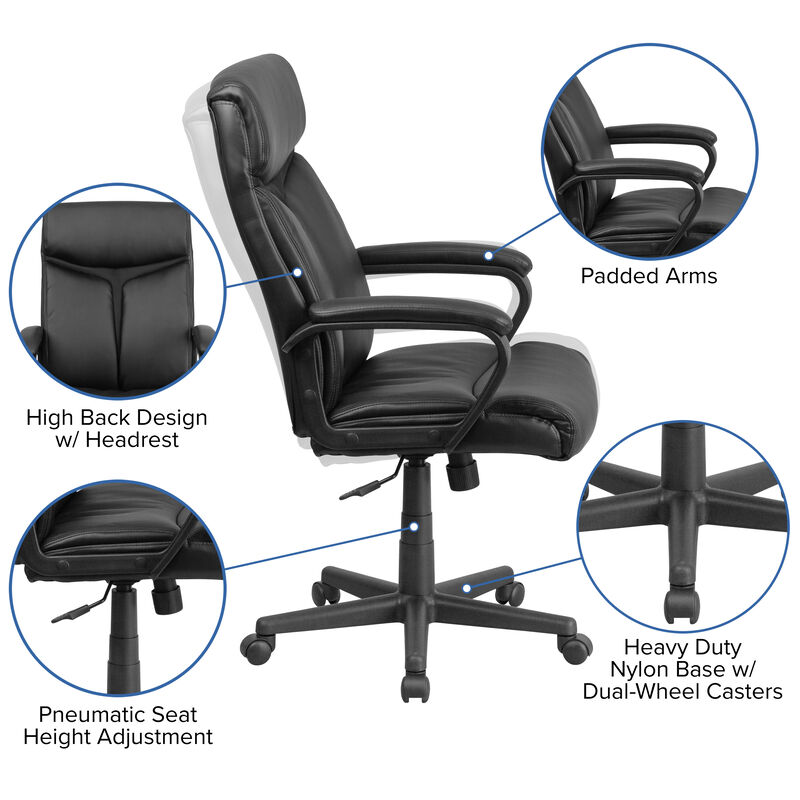 Raya High Back Black LeatherSoft Executive Swivel Office Chair with Slight Mesh Accent and Arms image number 4