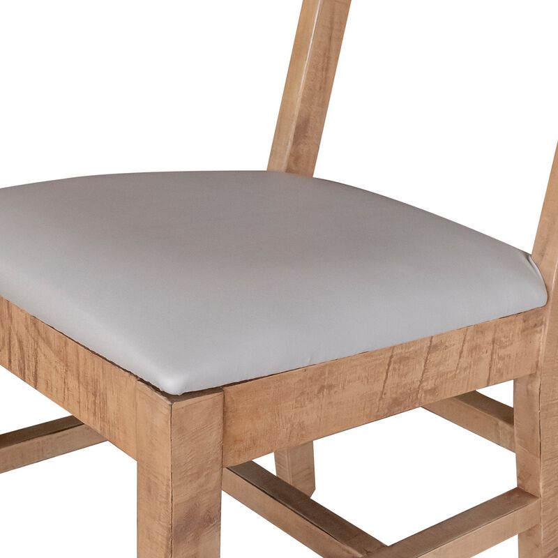 Dome 19 Inch Dining Chair, Set of 2, Gray Faux Leather, Brown Mango Wood image number 3