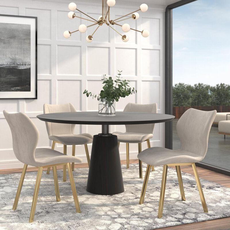 Fabric Dining Chair/Gold Legs, Cream Velvet, Set Of 4