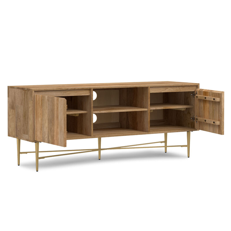 Fallon SOLID MANGO WOOD 60 inch Wide Contemporary TV Media Stand in Natural For TVs up to 65 inches