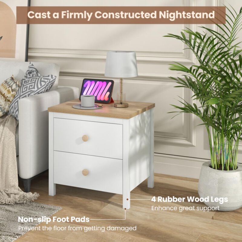 Hivvago 2-Drawer Nightstand with Rubber Wood Legs
