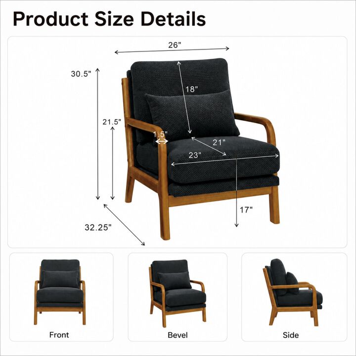 GOODSILO Mid-Century Modern Wooden Lounge Chair with Nubby Upholstery, High-Density Foam Cushion for Home and Office Use