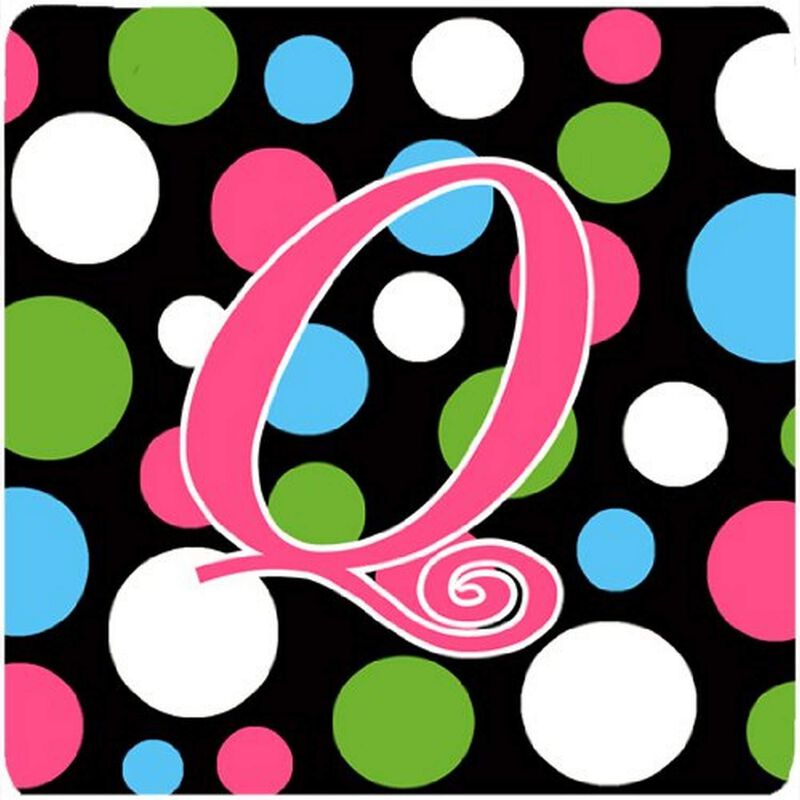 Caroline's Treasures CJ1038-QFC Monogram-Polkadots and Pink Foam Coasters (Set of 4), Initial Letter Q, 3.5 H x 3.5 W, Multicolor