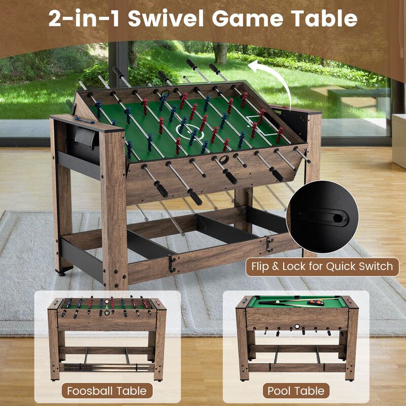 Swivel Multi Game Table with Foosball and Pool for Family Game Room-Natural image number 4