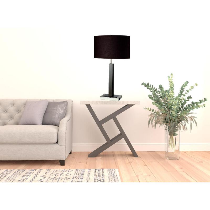 Hivvago 30" Black Polyresin Table Lamp With Brown Classic Drum Shade