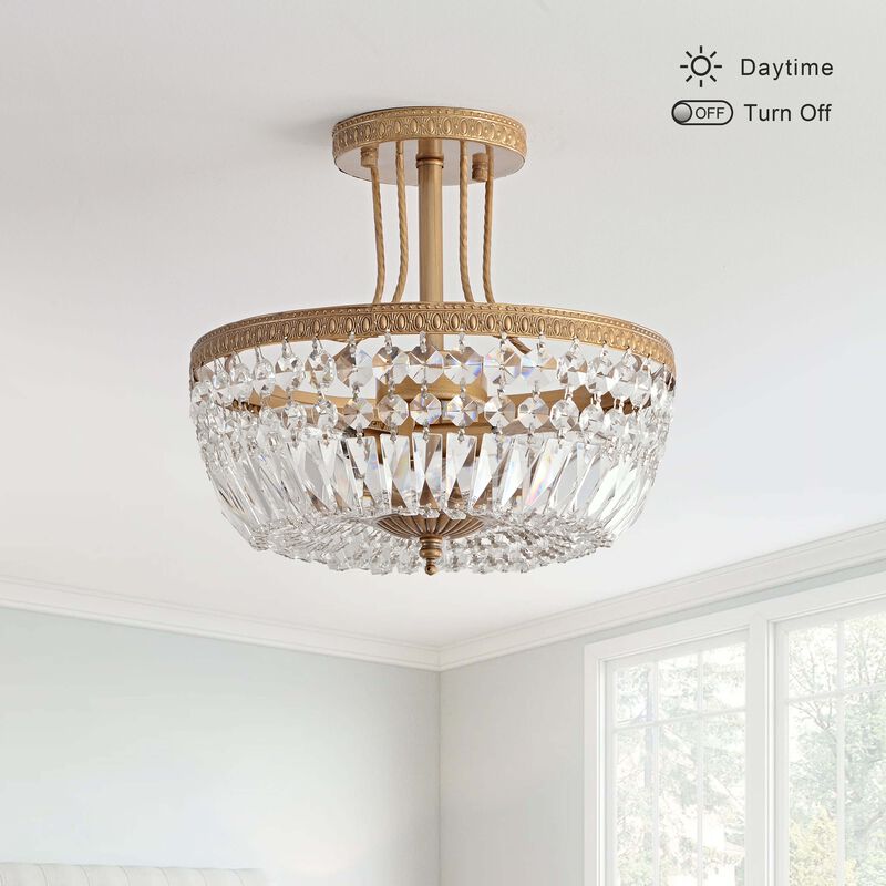Flavia 3-Light Brushed Champagne Silver 13" Crystal Teardrop Tiered Chandelier image number 6